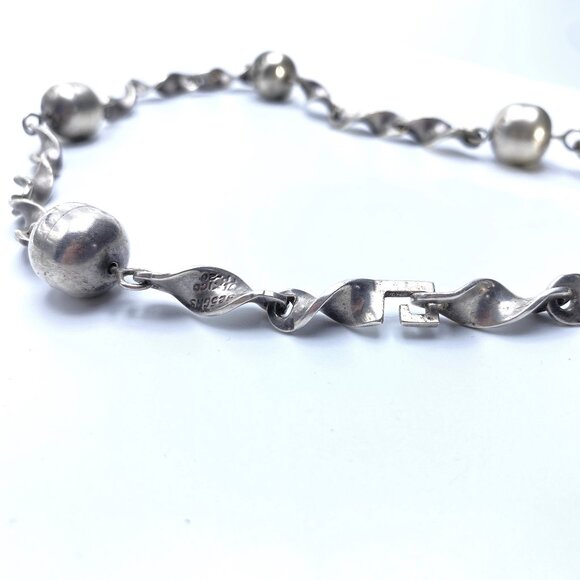 Vintage 50s Mexican Sterling Silver Necklace — Twisted Chain & Spheres EUC - Picture 4 of 8